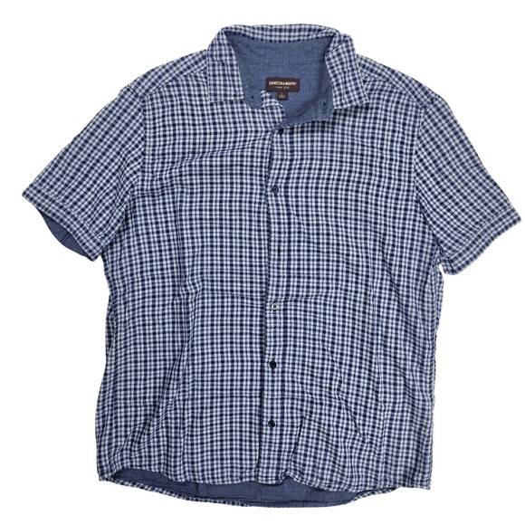 Johnston & Murphy Blue Cotton Check Button Up Short-Sleeve Shirt Men's Size L - Picture 1 of 5
